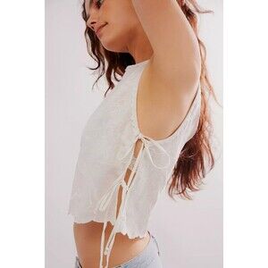 Free People Faded Gardens Tank Cropped Top Floral Embroidered Cotton M 282132